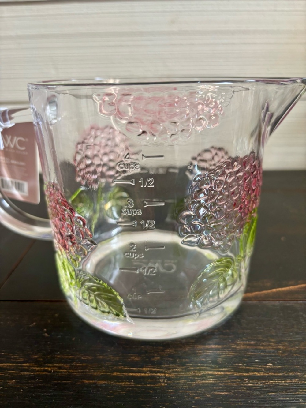 CWC Glass Measuring Cup 33oz ~ 4 Cups Pink HYDRANGEA Design NEW Microwaveable - Picture 5 of 7